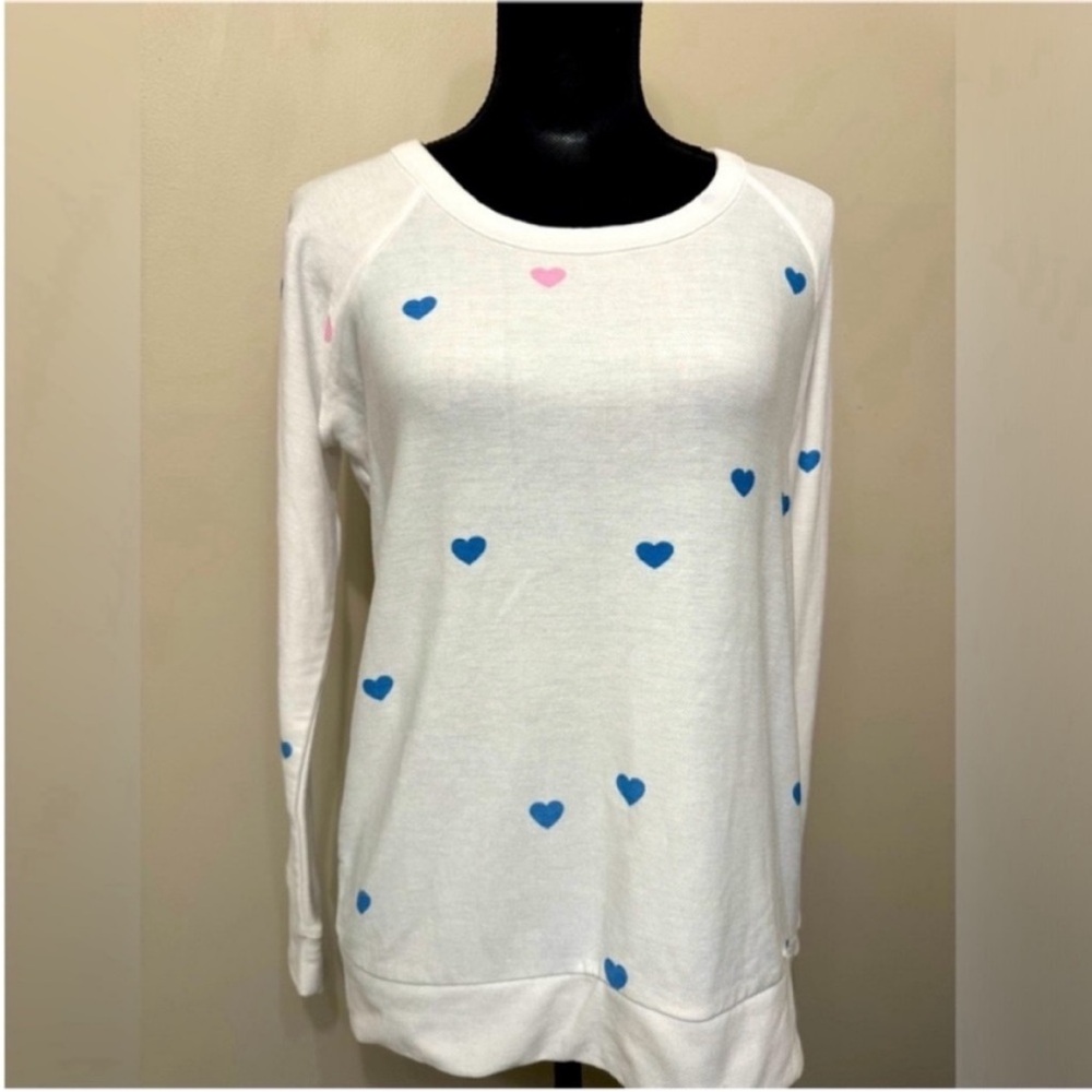 Chaser by Revolve Women's Heart Pattern Top - White with Blue and Pink Accents S